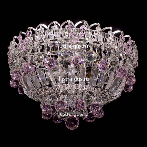 Люстра Катерина шар розовая, диаметр 400 мм, цвет серебро  Гусь Хрустальный