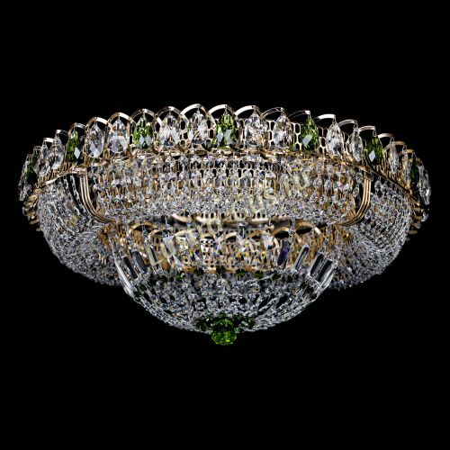 Люстра Кольцо Классика зеленая, диаметр 600 мм, подвески зеленого цвета Гусь Хрустальный