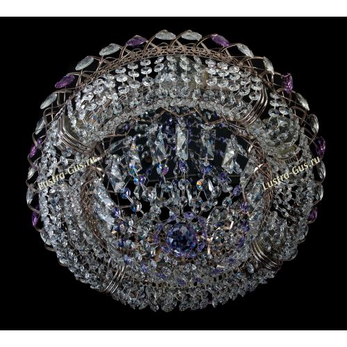 Люстра Кольцо Классика фиолетовая, диаметр 450 мм, цвет золото Гусь Хрустальный